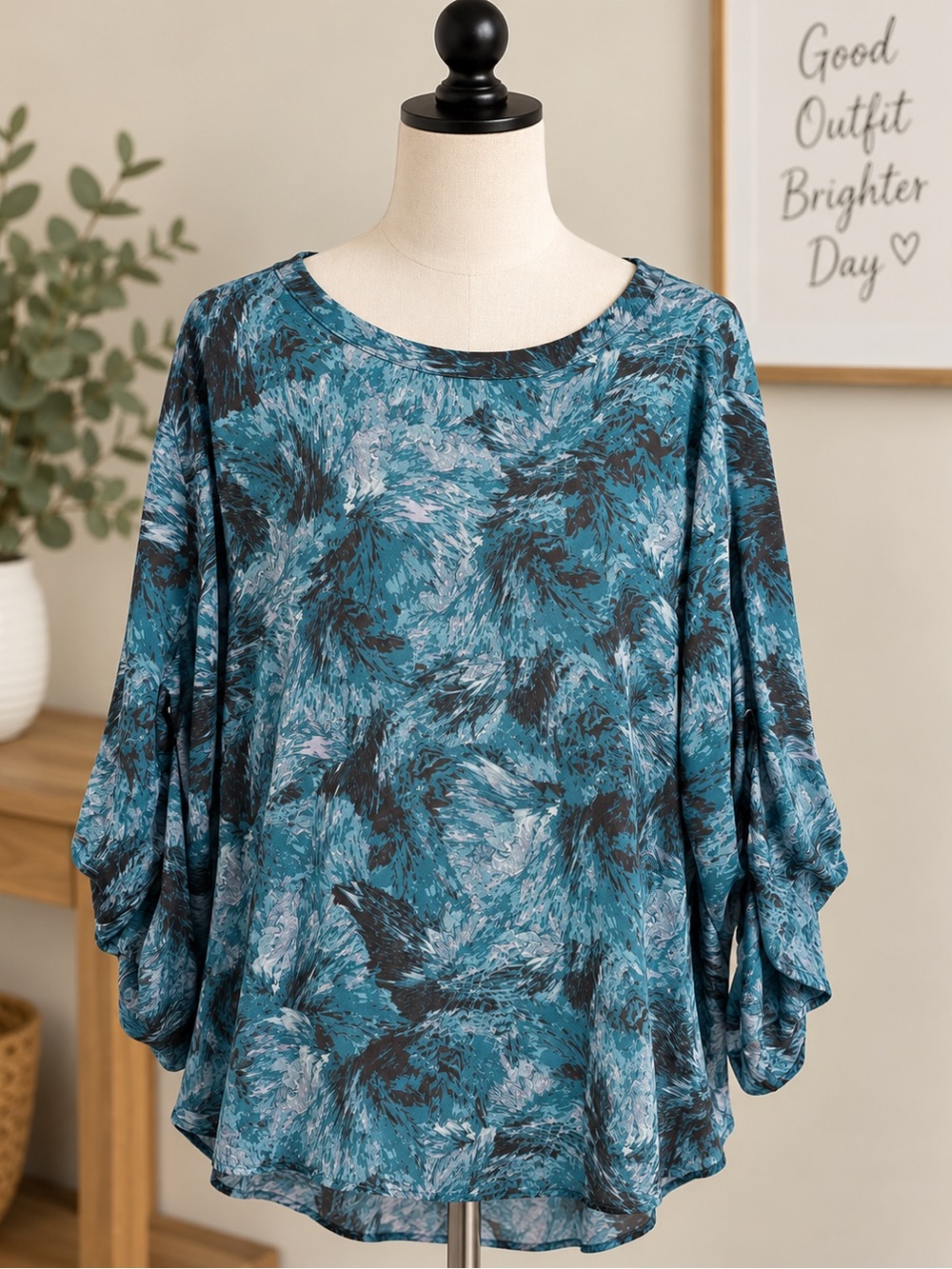 AVA & VIV Blue Teal Abstract Print Blouse Tunic 2X